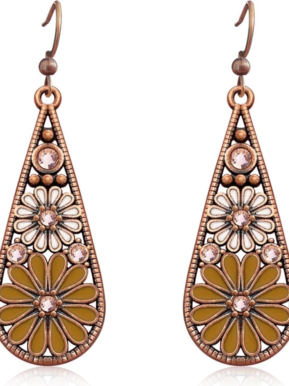 Handmade Bohemian Tribal Retro Copper Crystal Teardrop Dangle Drop Earrings Nati